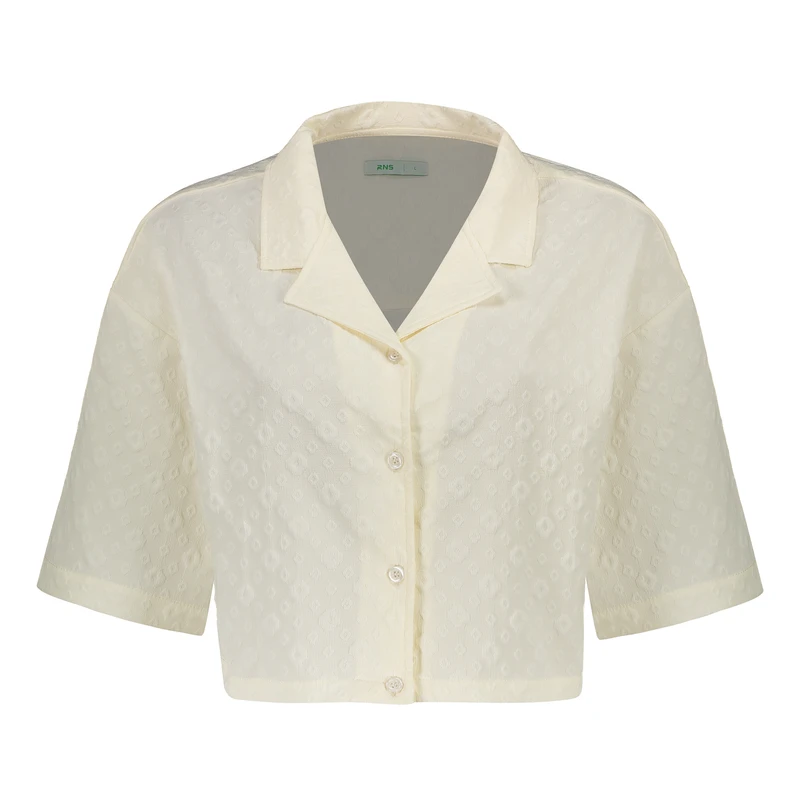 کراپ شومیز آستین کوتاه یقه انگلیسی زنانه آر اِن اِس مدل 112723270505 رنگ شیری