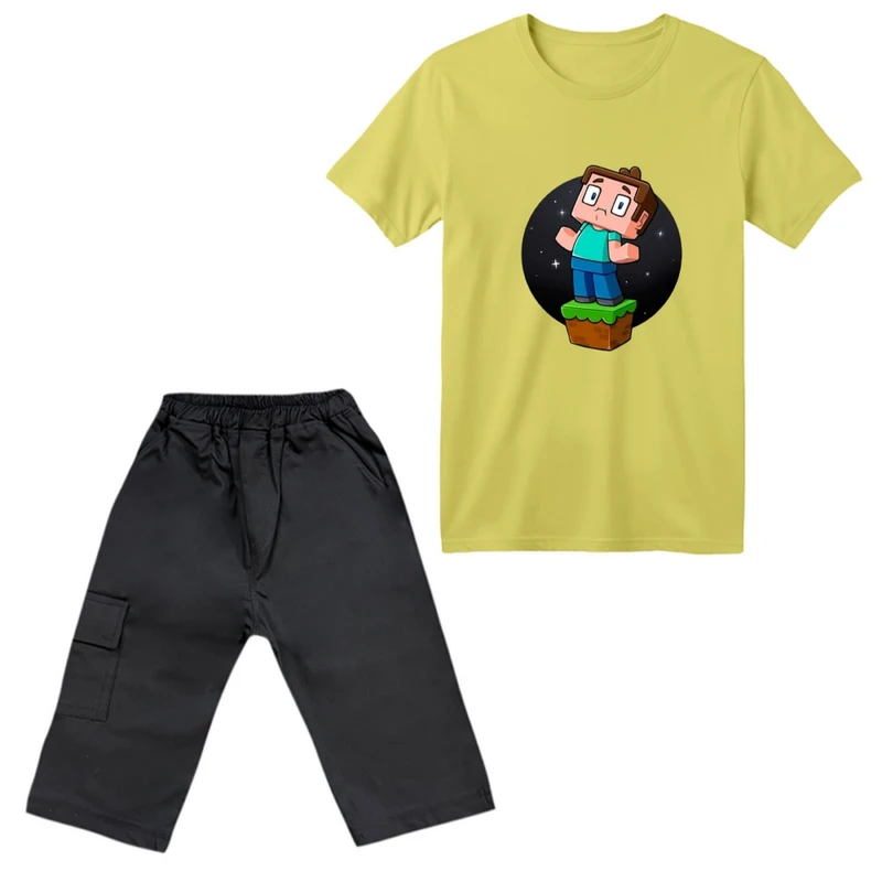 ست تی‌شرت آستین کوتاه و شلوارک پسرانه مدل ماینکرفت کد 08