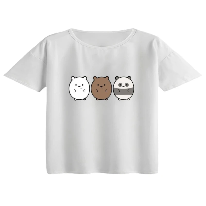 کراپ تی‌شرت آستین کوتاه زنانه مدل خرس های کله پوک