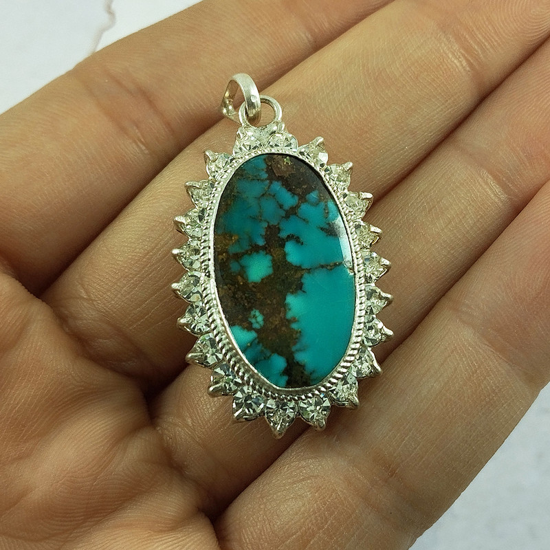 آویز گردنبند نقره زنانه سلین کالا مدل فیروزه نیشابور کد 24