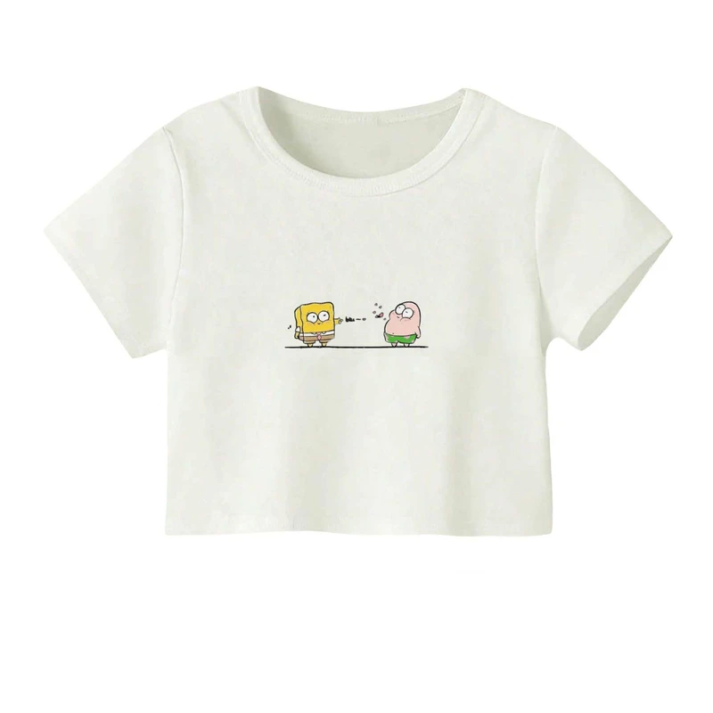 کراپ‌ تی‌شرت آستین کوتاه زنانه مدل پاتریک و باب اسفنجی