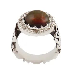 انگشتر نقره مردانه بازرگانی میلادی مدل سنگ اوپال رکاب دست ساز سیاه قلم کد AM_1710