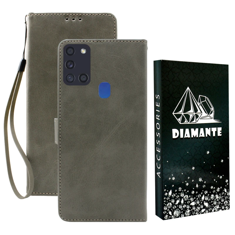 کیف کلاسوری دیامانته مدل Gray Bk مناسب برای گوشی موبایل سامسونگ Galaxy A21s به همراه بندآویز