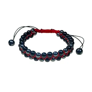 دستبند سنگ مدل دوبندی اونیکس و هماتیت نیکتوشاپ کد 002