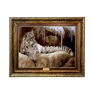 تابلو فرش ماشینی نقش نگار رضوی طرح پلنگ کد 3509KH