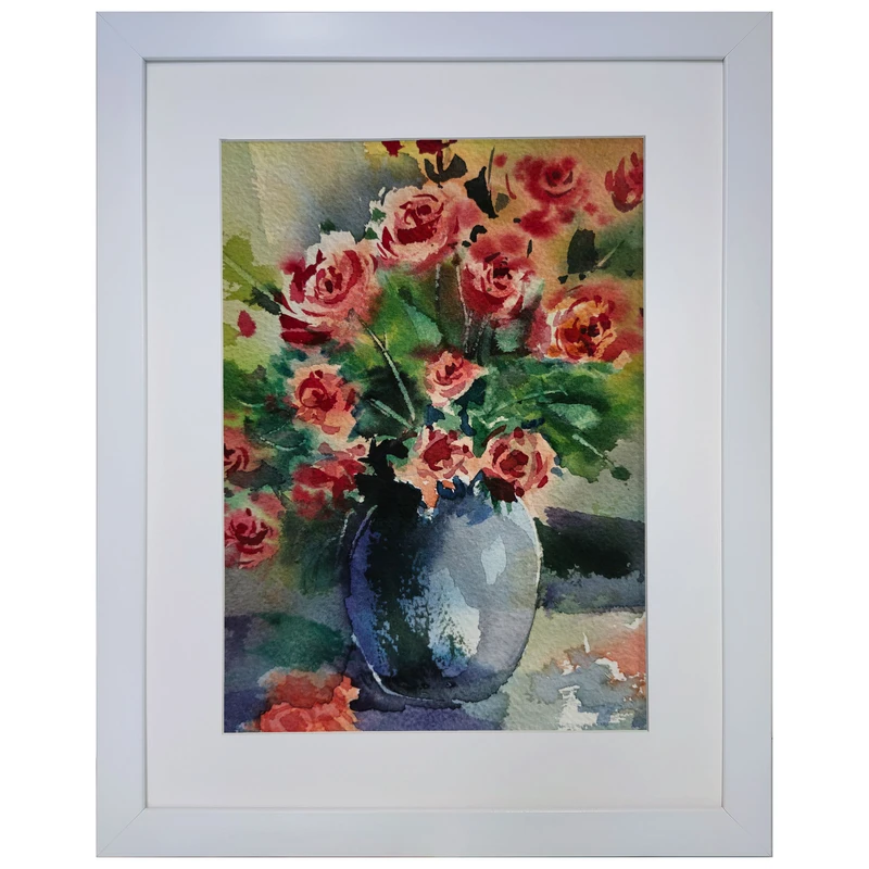 تابلو نقاشی آبرنگ به سبک امپرسیومیسم طرح گلدان گل کد 184