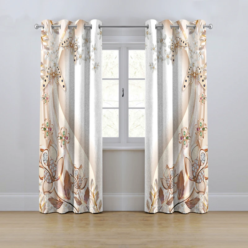 پرده مدل پانچی طرح گل سایز 280x145 سانتی متر