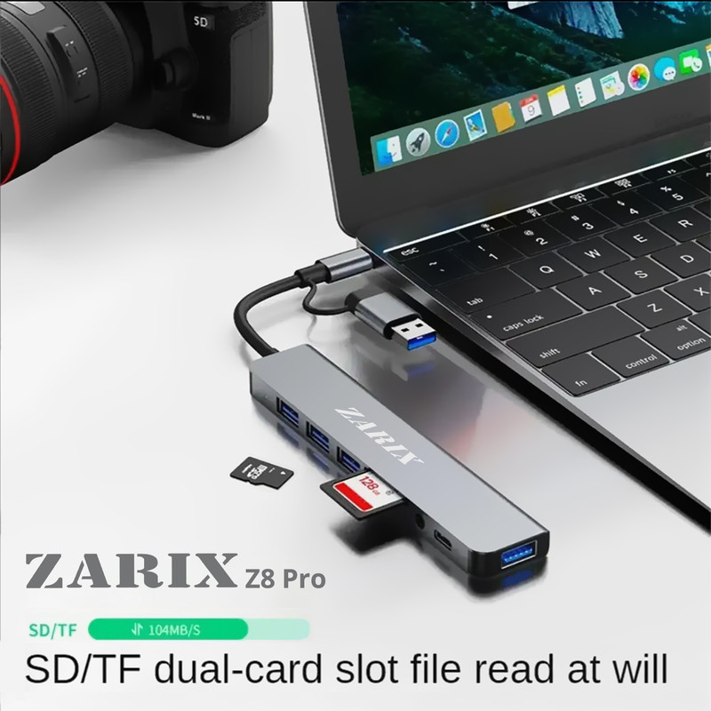 هاب 8 پورت USB 3.0/USB-C زاریکس مدل Z8 Pro