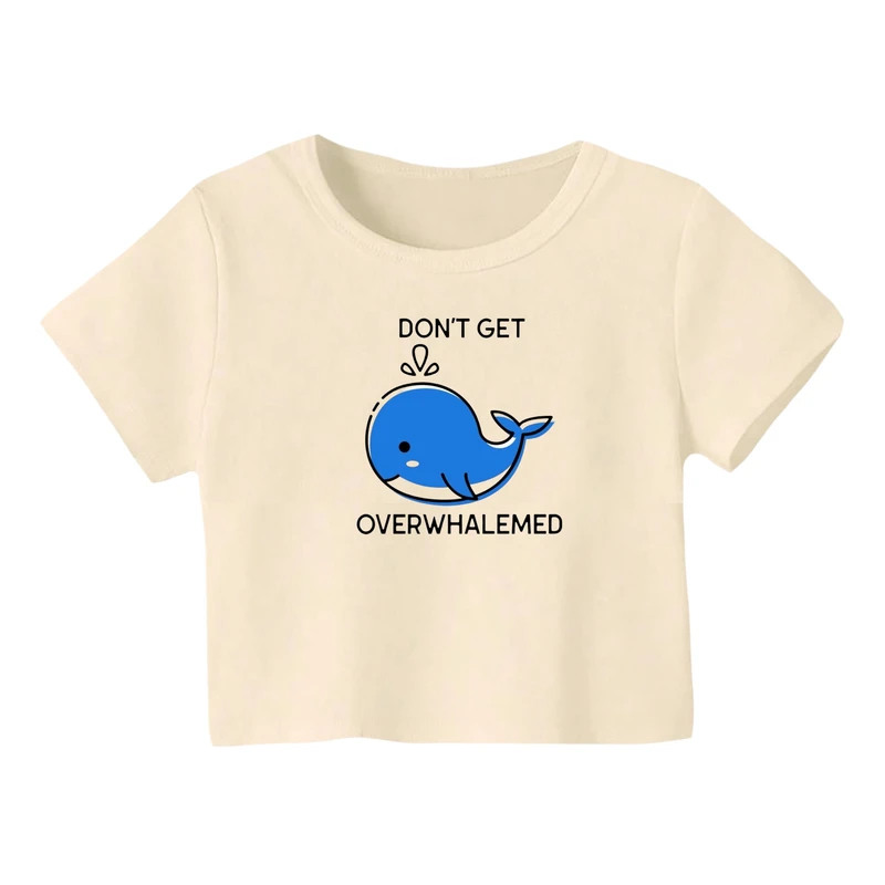 کراپ‌ تی‌شرت آستین کوتاه زنانه مدل نهنگ کد 1