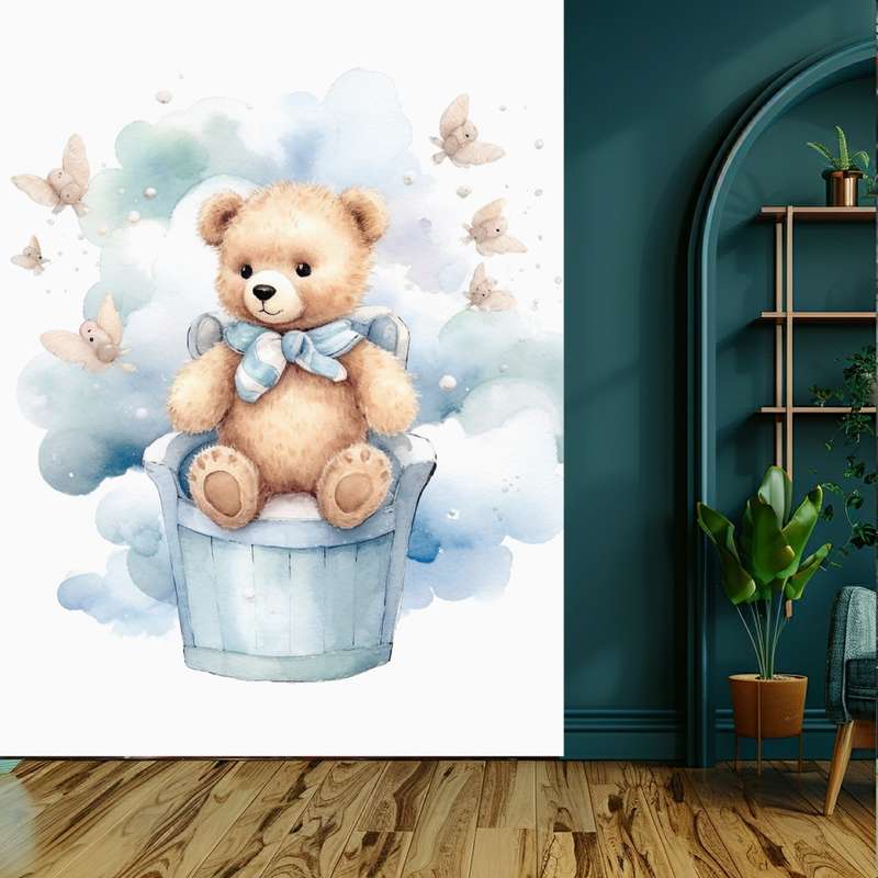 کاغذ دیواری طرح نقاشی خرس کودکانه کد KF610