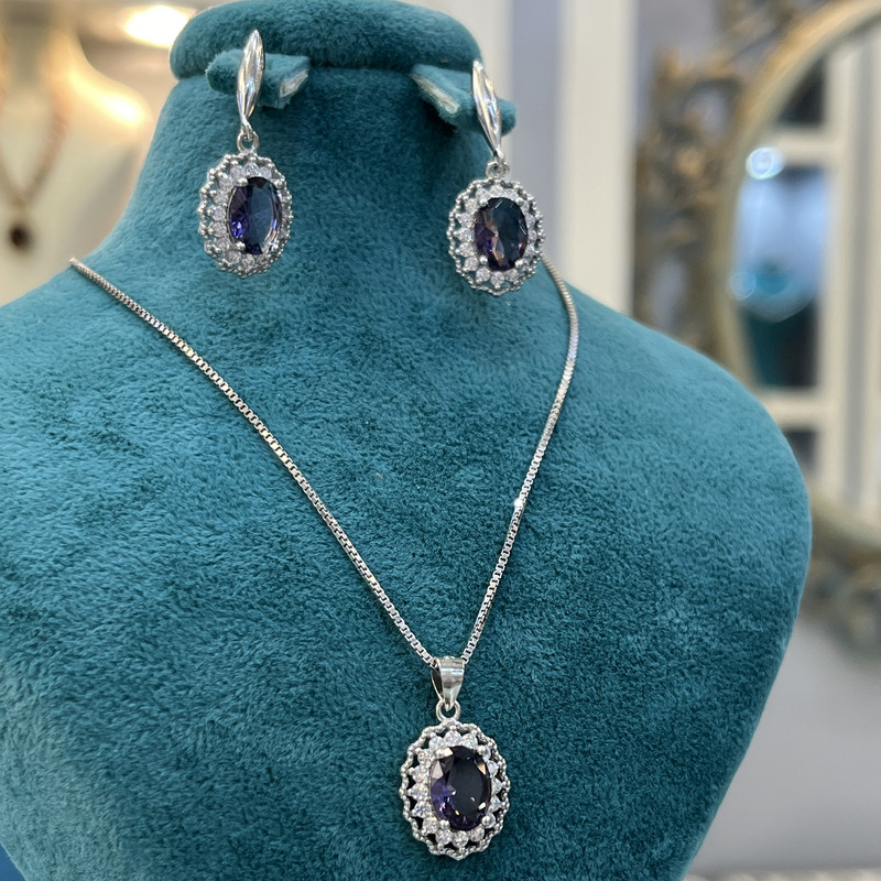 نیم ست نقره زنانه مدل سوپر لوکس جواهری با روکش طلای 34-4332