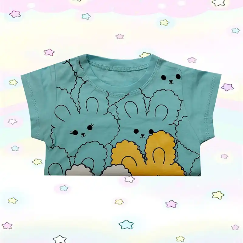تی شرت آستین کوتاه دخترانه آیلین طرح خرگوش کد 150008