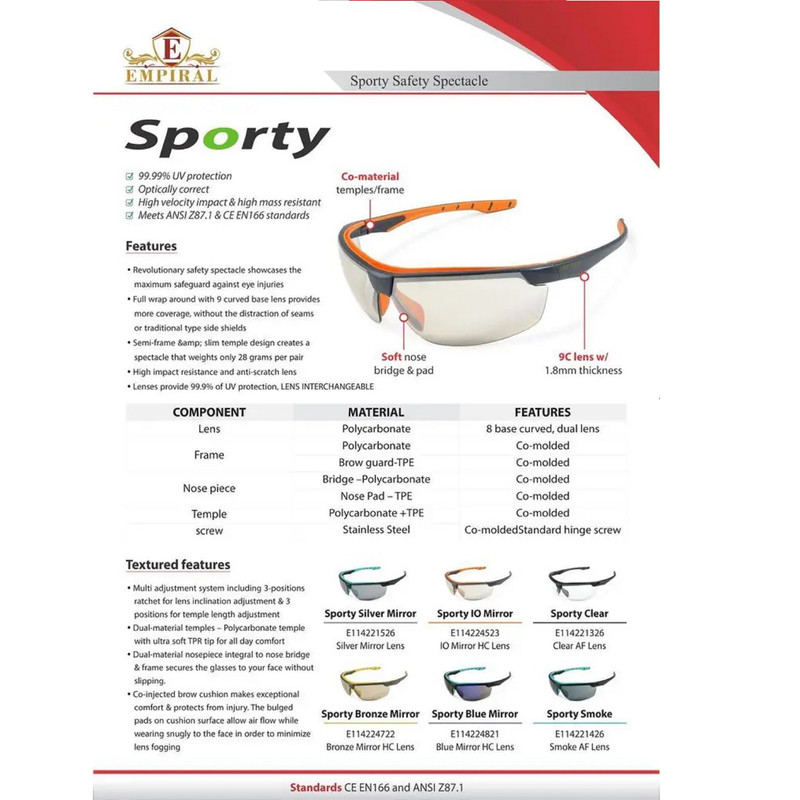 عینک ایمنی امپیرال مدل SPORTY Spectacle