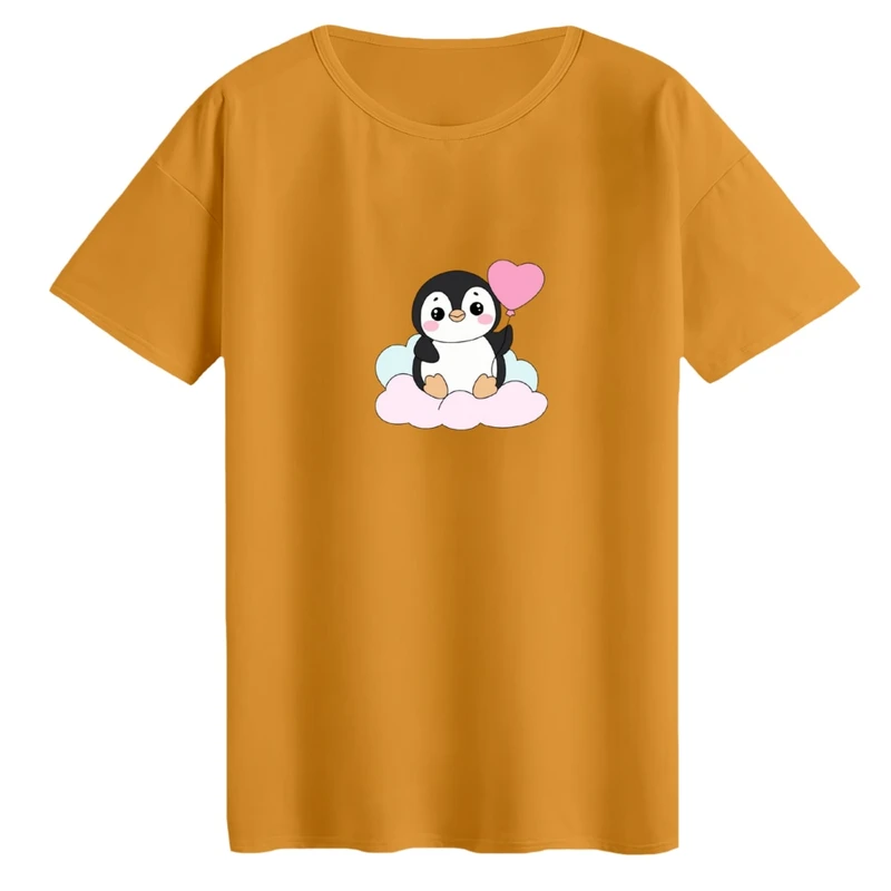 تی‌شرت لانگ آستین کوتاه زنانه مدل پنگوین بادکنک کد 01 رنگ پرتقالی