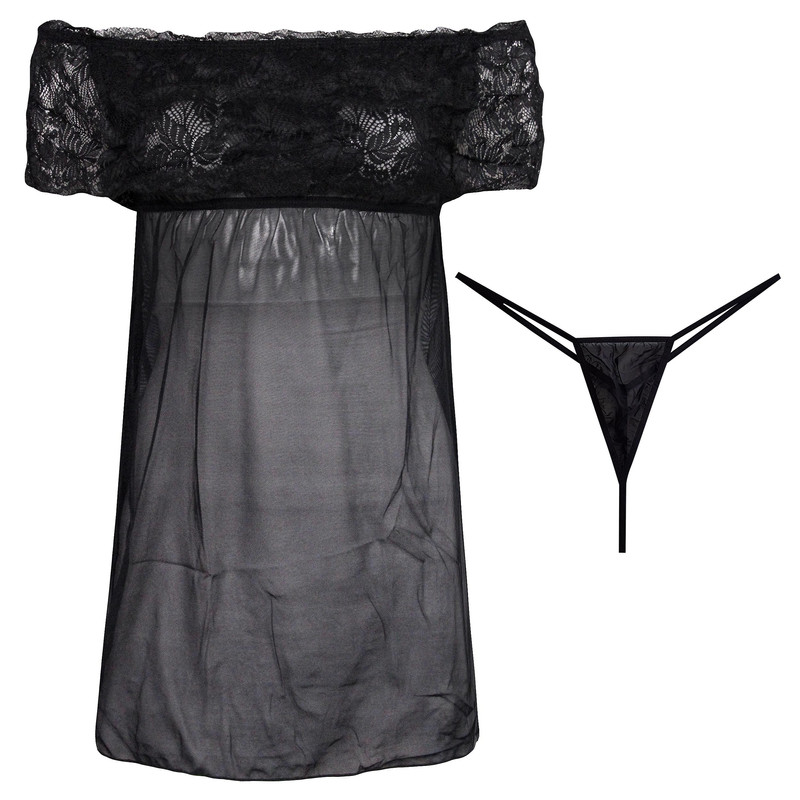لباس خواب زنانه مدل گیپوری کد 4311-21008 رنگ مشکی