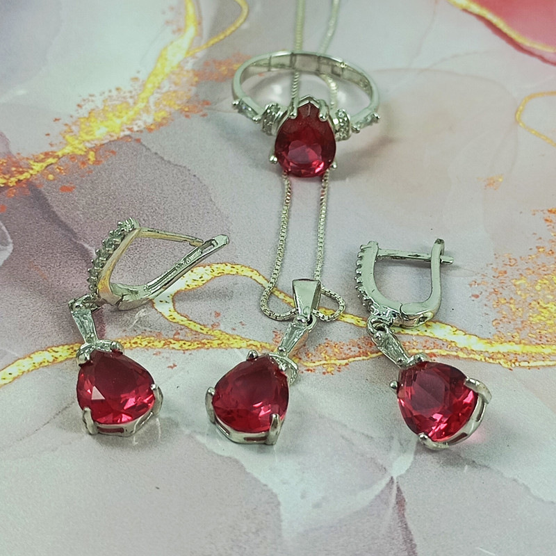 نیم ست نقره زنانه سلین کالا مدل یاقوت سرخ کد 2