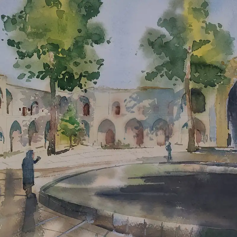 نقاشی آبرنگ طرح مدرسه سپه سالار کد 77