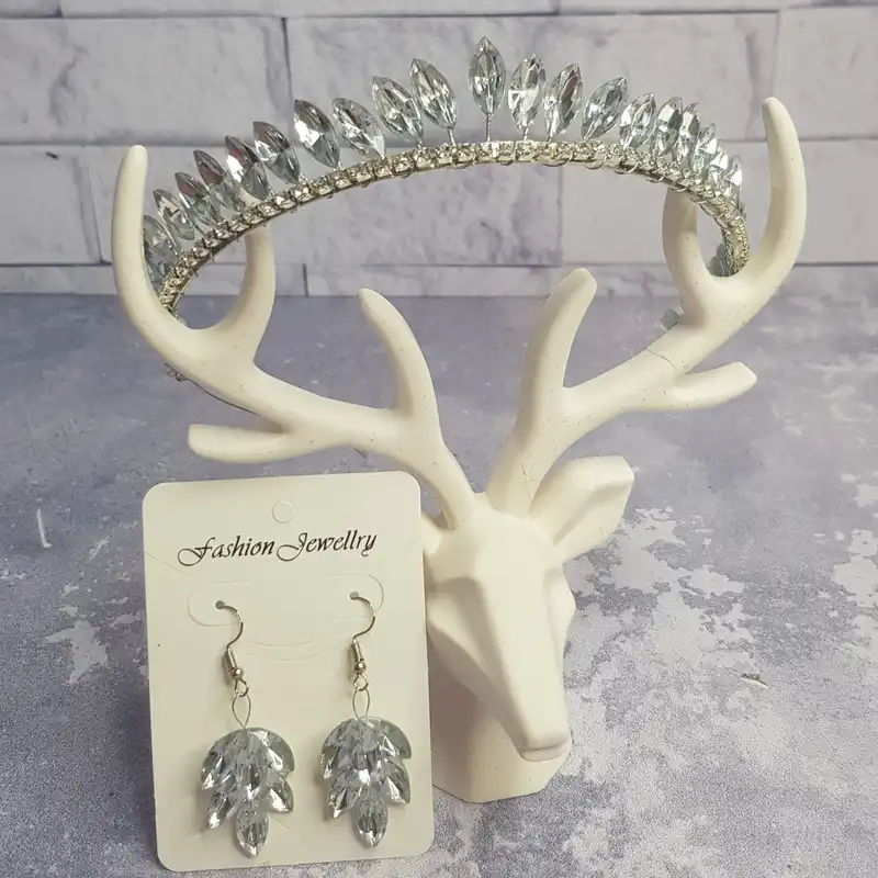 تاج مو زنانه مدل نگین درخشان به همراه گوشواره