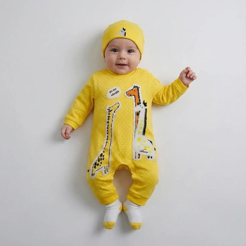 سرهمی نوزادی وان بای وان مدل زرافه به همراه کلاه