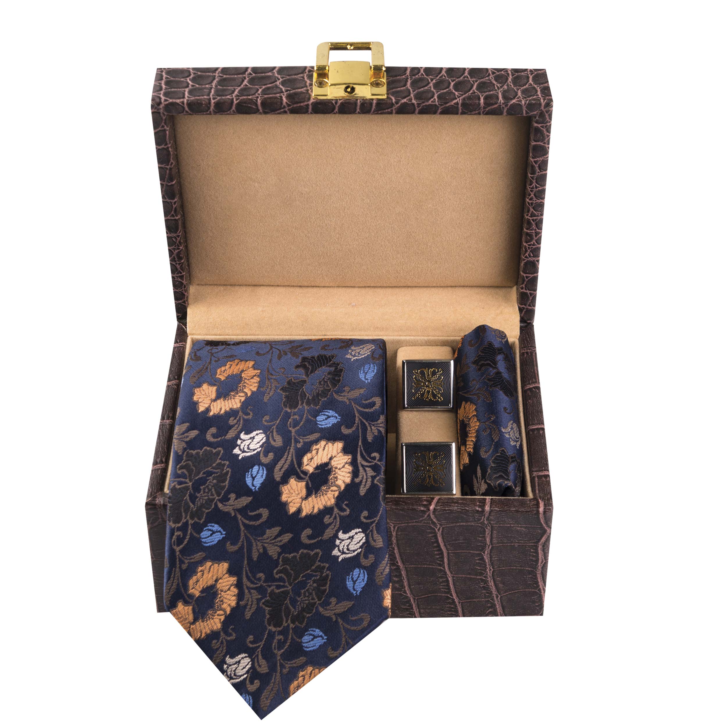 ست کراوات و دستمال جیب و دکمه سردست مردانه مدل GF-PA1260-DB-BOX