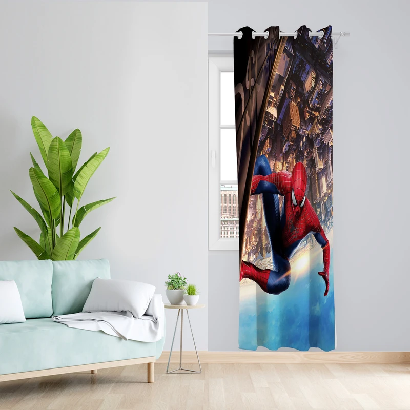 پرده طرح مرد عنکبوتی مدل مخمل پانچی کد 2001 z سایز 140x200 سانتی متر