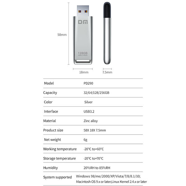 فلش مموری دی ام USB3.2 مدل PD290 ظرفیت 64 گیگابایت