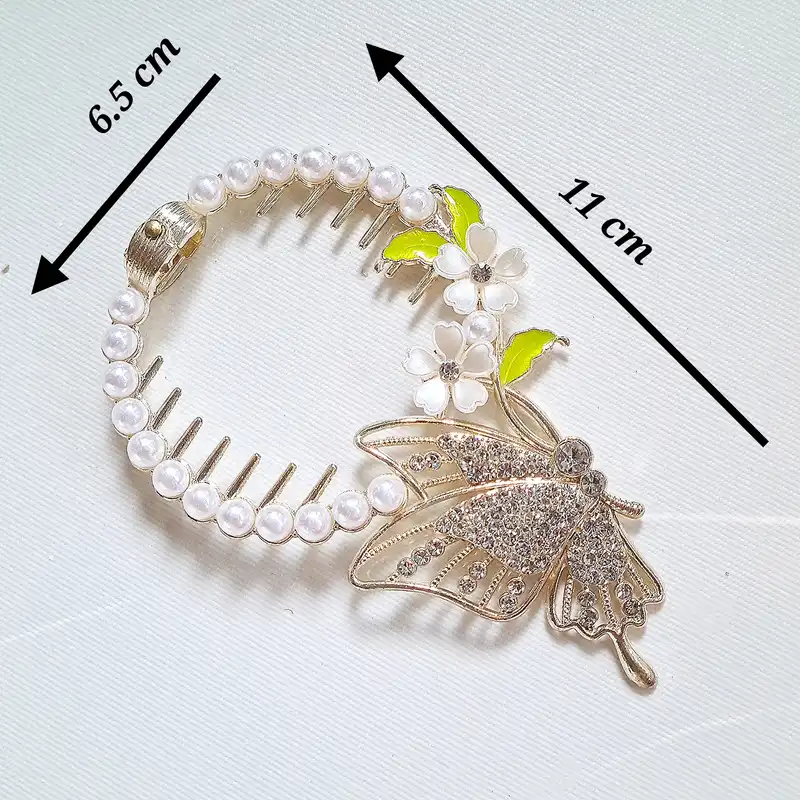 گیره مو زنانه مدل گوجه‌ای پروانه نگین‌دار آبشاری کد brg 680