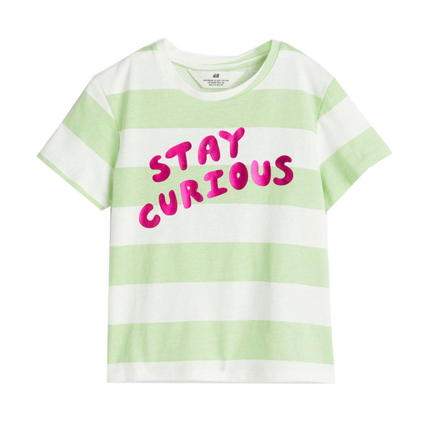 تی شرت آستین کوتاه دخترانه اچ اند ام مدل راه راه Stay Curious