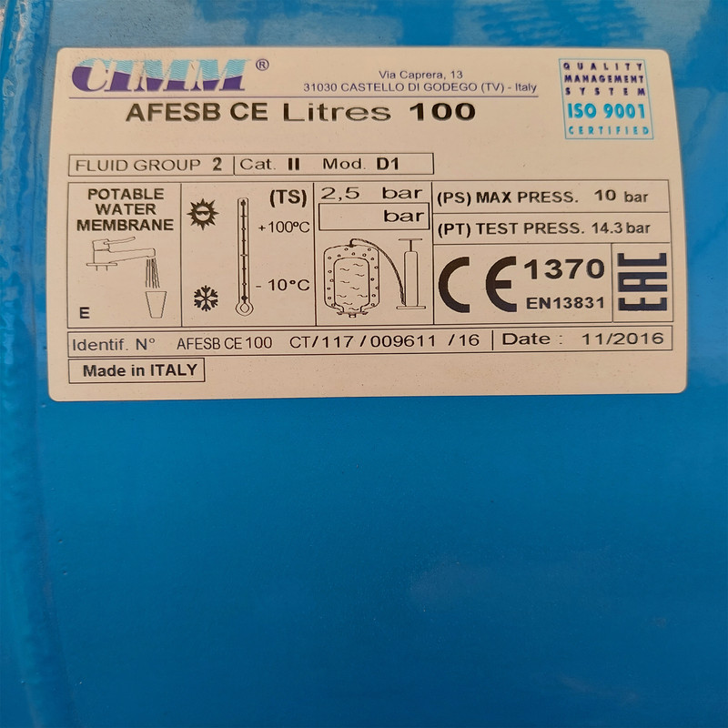 منبع تحت فشار سیم ایتالیا مدل افقی ظرفیت 100 لیتر