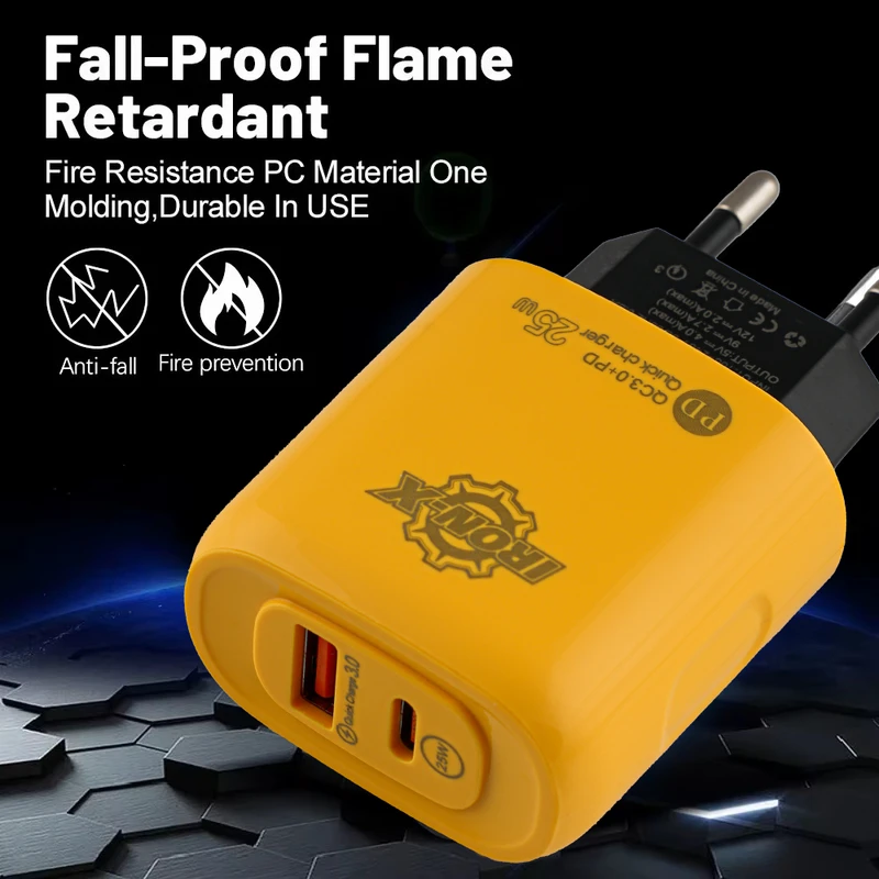 عکس شماره 7 : شارژر دیواری 25 وات دو پورت آیرون ایکس مدل pdqc30 به همراه کابل تبدیل usb-usb-c به لایتنینگ-usb-c طول 1.5 متر