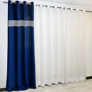 پرده مدل پانچ کتان بوردر سایز 145x280 سانتی متر