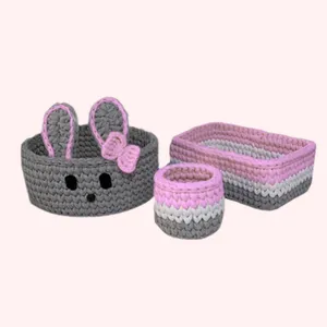 سبد قلاب بافی تریکو طرح سبسمونی نوزادی خرگوشی کد 1 مجموعه 3 عددی