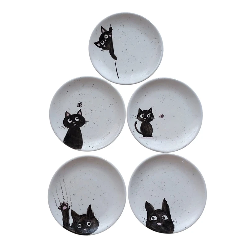 بشقاب سرامیکی مدل گربه کد ZP145 مجموعه 5 عددی