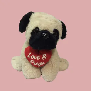 عروسک طرح سگ پاگ مدل Pug with Heart کد SZ9/619 طول 24 سانتی‌متر