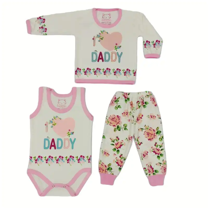 ست 3 تکه لباس نوزادی با نی نی مدل دوست دارم پدر