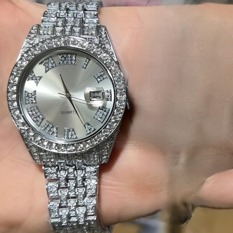 ساعت مچی عقربهای مردانه مدل دور نگین بند فول نگین کد 5 ساعت مچی عقربهای مردانه مدل دور نگین بند فول نگین کد 5