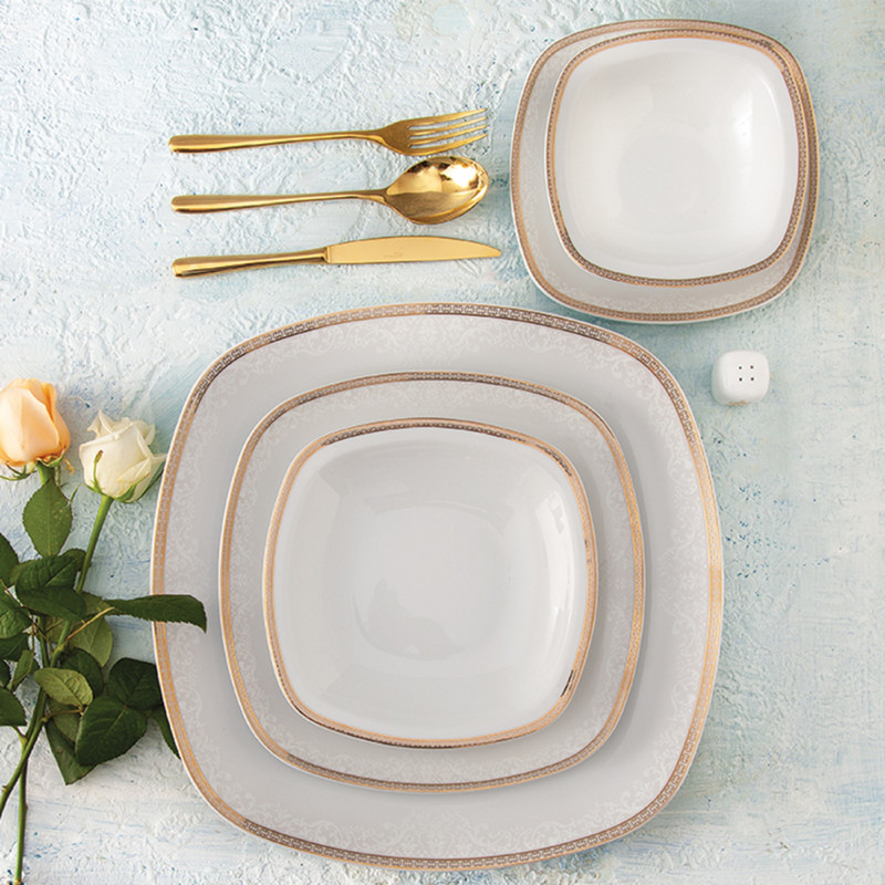 سرویس غذاخوری 27 پارچه چینی زرین ایران سری کواترو مدل ریوا درجه یک