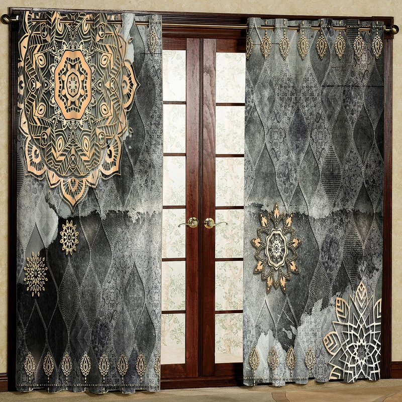  پرده بارمان دکور طرح ترنج مدل مخمل پانچی کد 94-4793 W سایز 140x200 سانتی متر