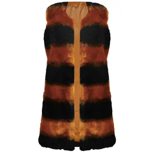 پافر زنانه مدل 100051402 خز بلند راه راه