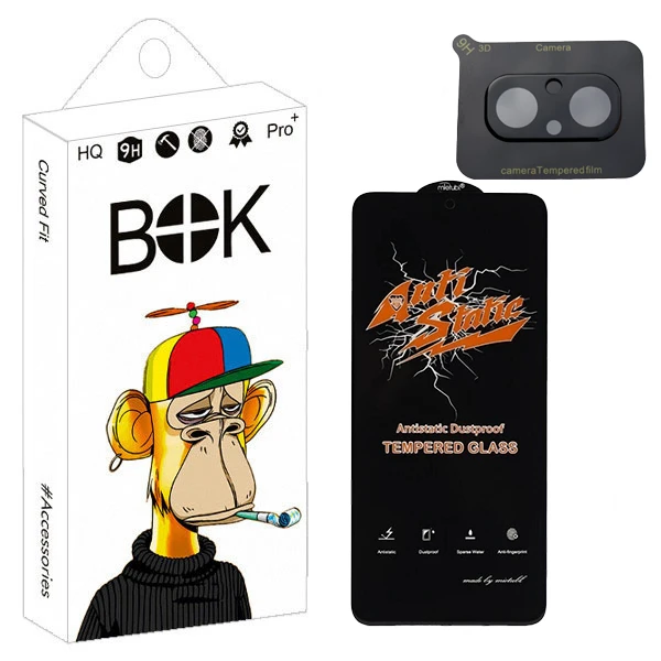 محافظ صفحه نمایش بوک مدل Antistatic مناسب برای گوشی موبایل شیائومی Redmi 12C به همراه محافظ لنز دوربین