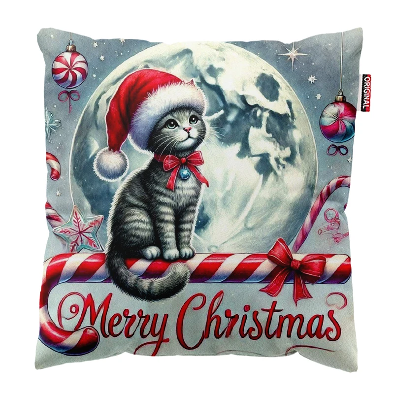 کوسن پاد آفرین مدل کریسمس طرح گربه کد PK402303 سایز 40*40 سانتی متر