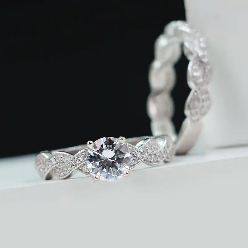 حلقه و پشت حلقه نقره زنانه جی تی ای مدل تک نگین