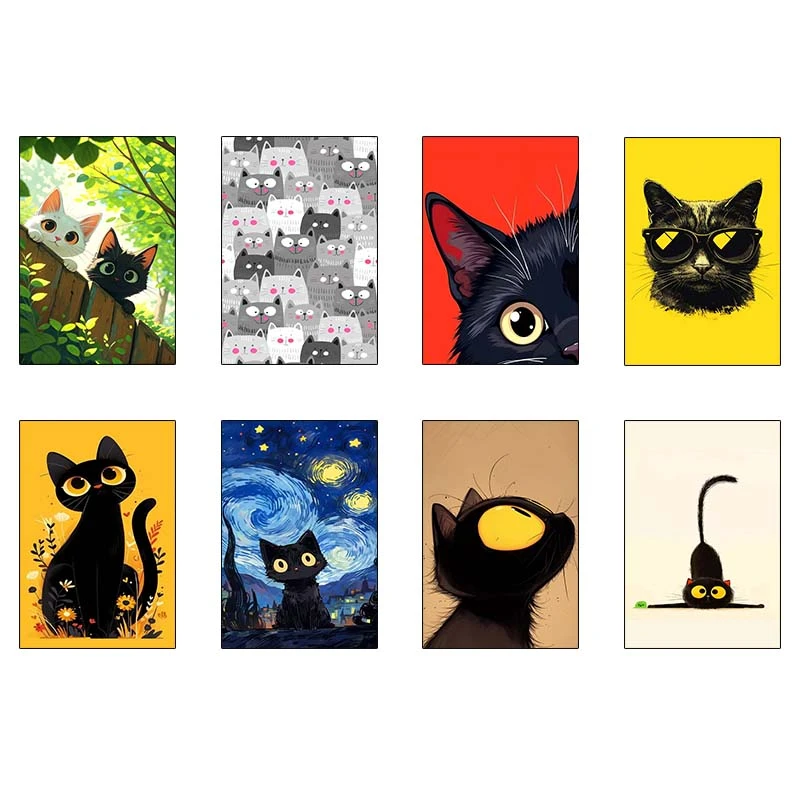 پوستر کارنيکا طرح گربه Cat کد 77222 مجموعه 8 عددی