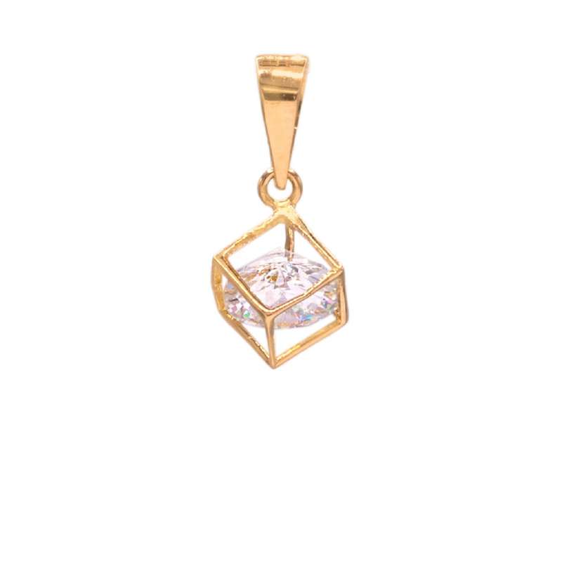 آویز گردنبند طلا 18 عیار زنانه الی گالری مدل مکعب و سنگ