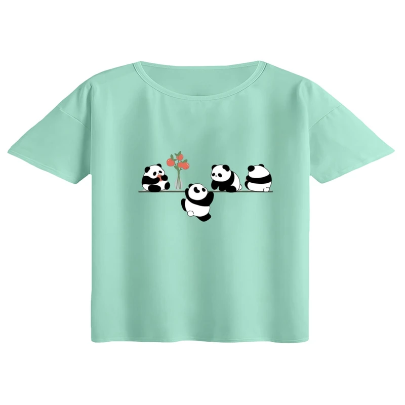 کراپ تی‌شرت آستین کوتاه زنانه مدل پاندا های بامزه