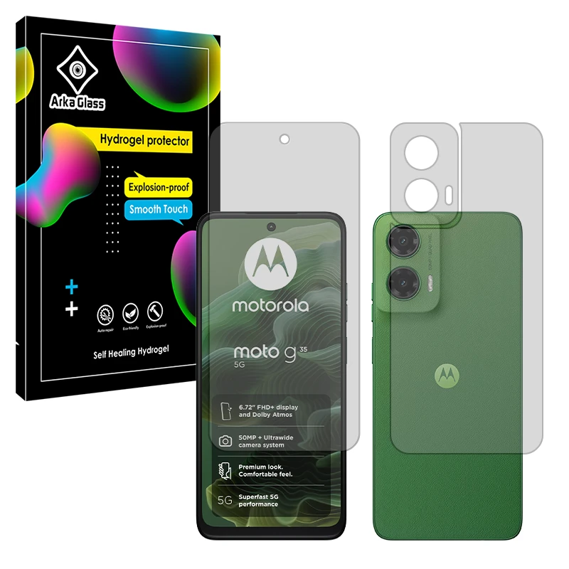 محافظ صفحه نمایش شفاف آرکا گلس مدل Tough مناسب برای گوشی موبایل موتورولا Moto G35 به همراه محافظ پشت گوشی