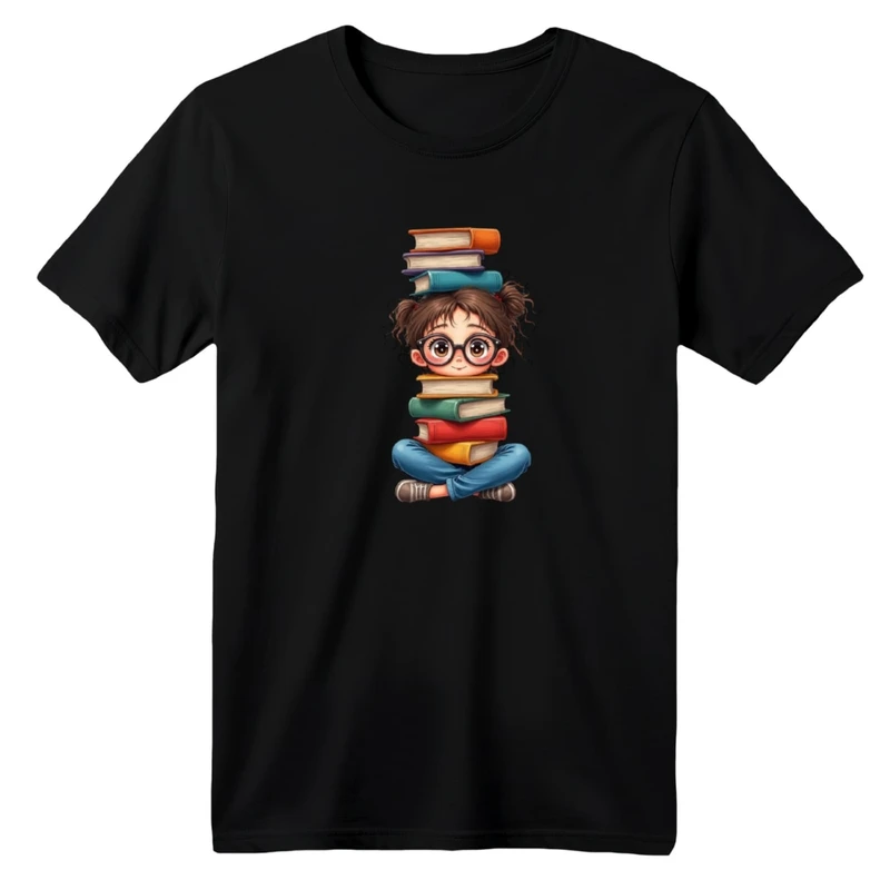 تی شرت آستین کوتاه  یقه گرد بچگانه مدل دخترک کتاب