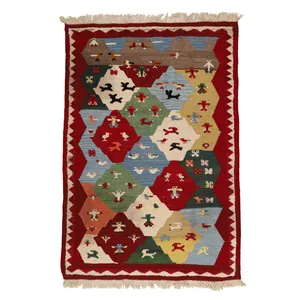 گلیم دستبافت یک و نیم متری طرح قشقایی کد 140343 