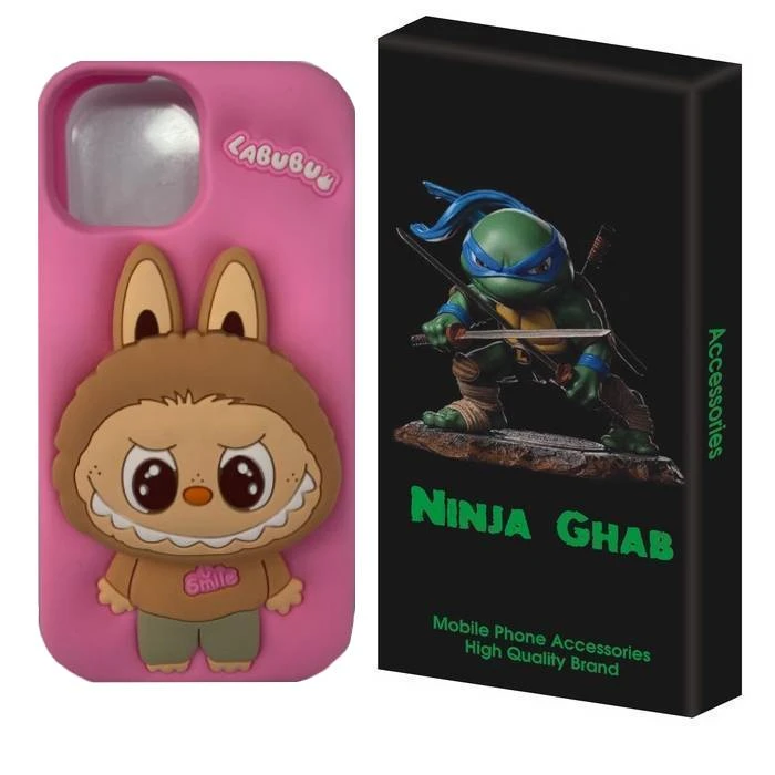 کاور نینجا قاب مدل سیلیکونی طرح لبوبو به همراه پاپ سوکت مناسب برای گوشی موبایل اپل iPhone 13