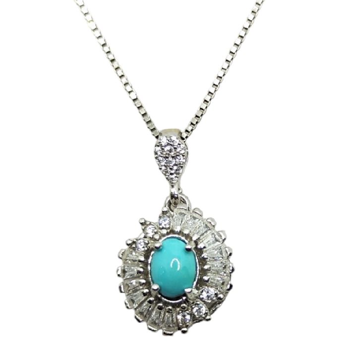 گردنبند نقره زنانه مدل فیروزه نیشابور آبکاری رادیوم کد 2500 -  - 4